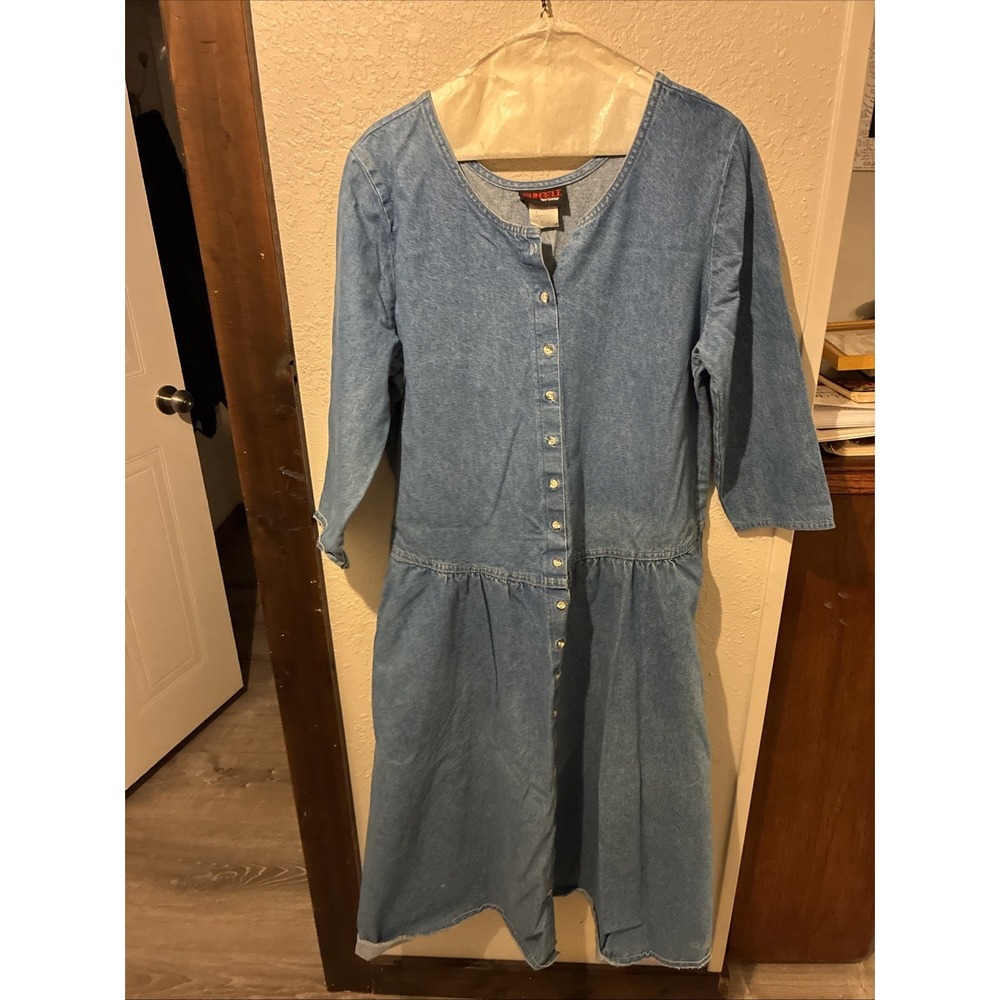 vtg sunbelt dress denim large full button 3/4 Sleeve Full Length Blue